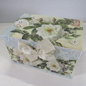 White Rose Gift Box w Magnetic Closure 8x5.5" with glitter, paper flower accents